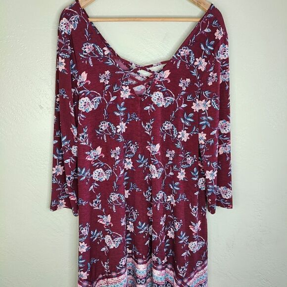 Floral Bohemian 3/4 Sleeves Tunic Mini Dress - Picture 4 of 10